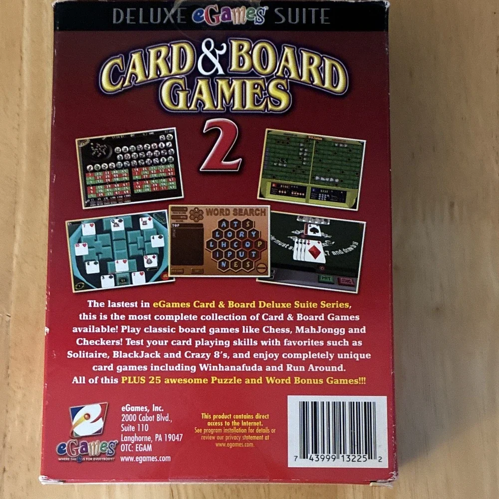 eGames Card & Board Games 2 Deluxe Suite PC CD-ROM for Windows 98/Me/2000/XP